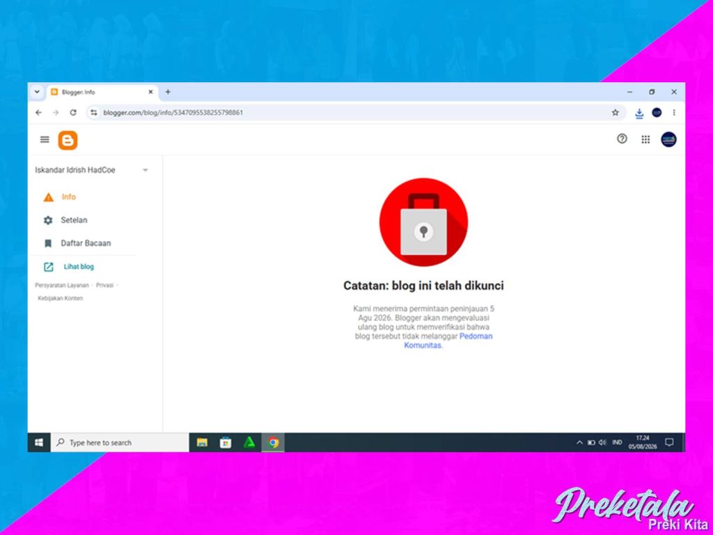 Ini Alasan Mengapa Blog Resmi Iskandar Idrish HadCoe Telah Dihapus Oleh Pihak Blogger