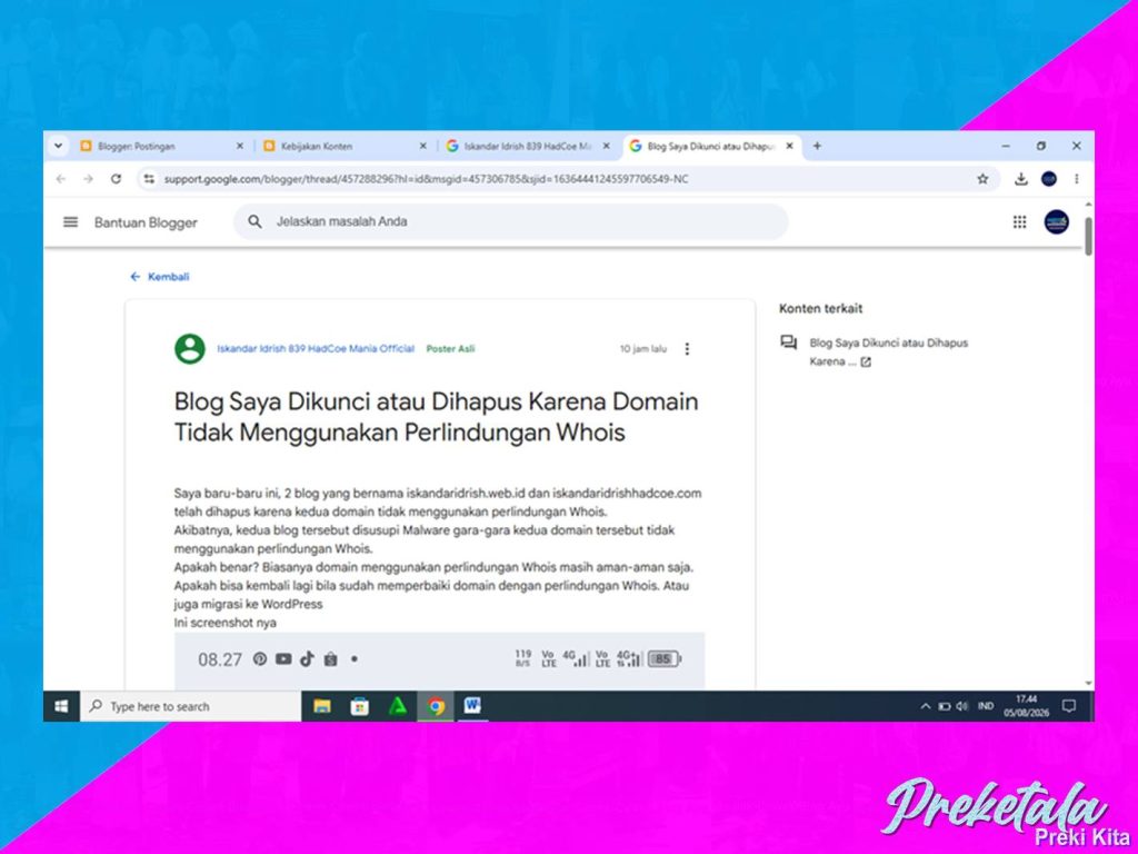 Ini Alasan Mengapa Blog Resmi Iskandar Idrish HadCoe Telah Dihapus Oleh Pihak Blogger